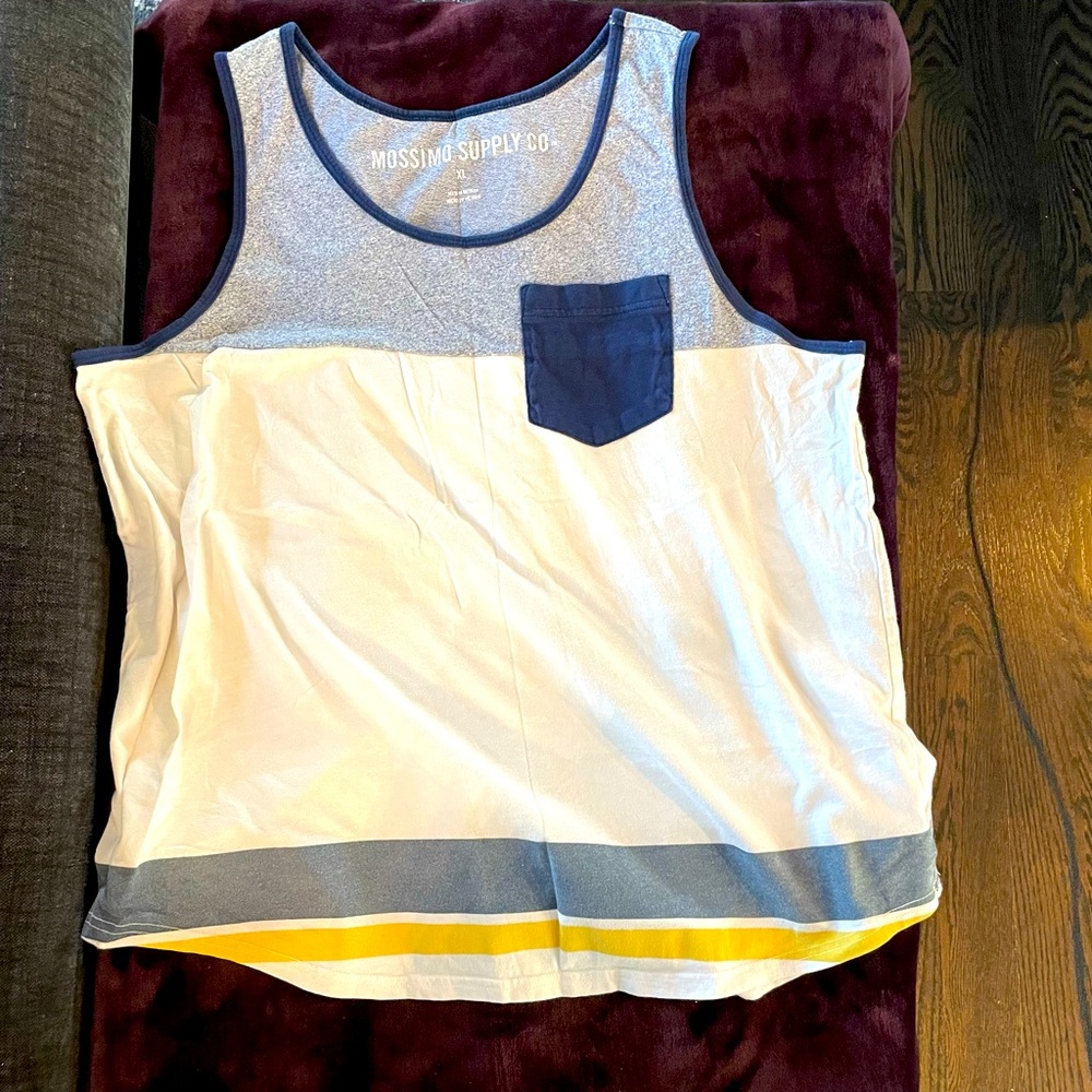 MOSSIMO MENS TANK TOP WHITE/BLUE/YELLOW
